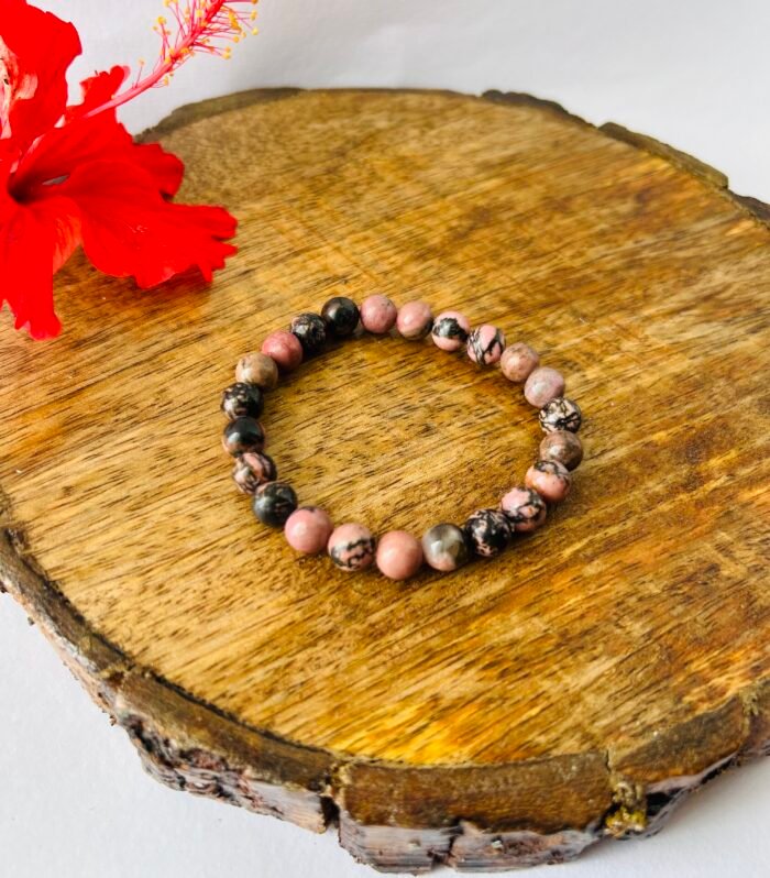 Rhodonite Round Bead Bracelet